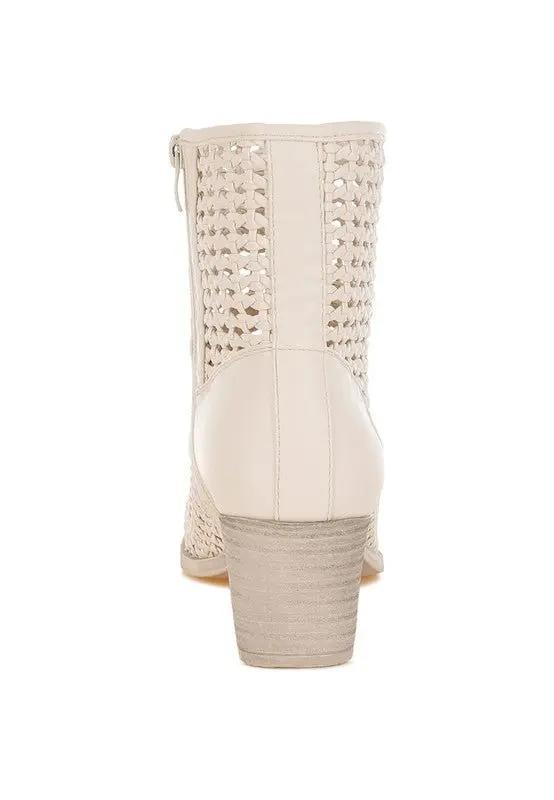 Artisole Woven Pleather Block Heel Boots for Stylish Comfort - Love Salve